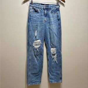 Hollister Ultra High Rise Waist Mom Distressed Stretchy Denim Jeans Blue